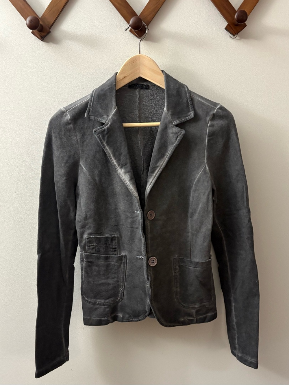 Dark gray cotton distressed casual blazer